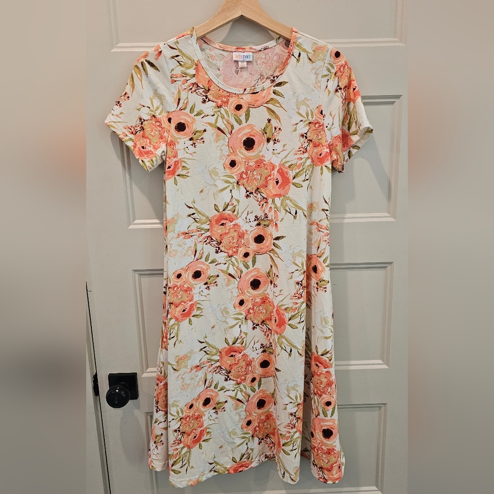 LuLaRoe Orange Pink Floral Casual Midi Sundress